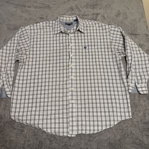 Panhandle Men's Long Sleeve Western Shirt Size XXL 2XL Plaid‎ White Blue Gray